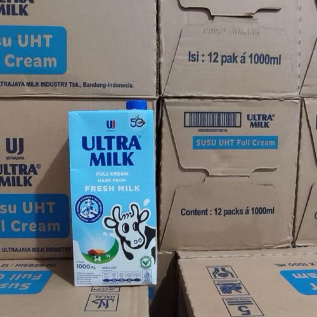 1 Dus Susu UHT Full Cream Ultra Milk 1 Liter - Segar, Bergizi, Tahan Lama