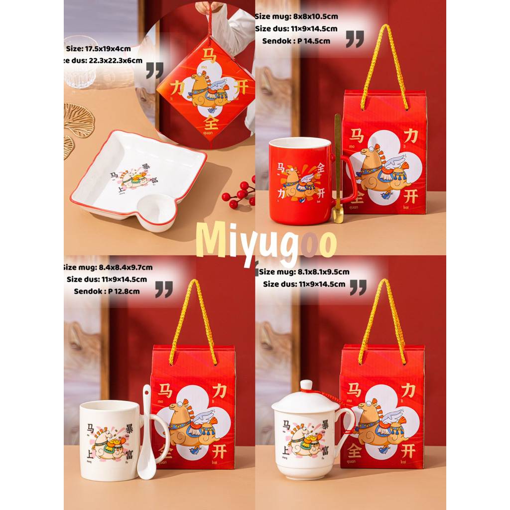 Mug Keramik Kuda Sincia / Gelas Motif Horse Set Hampers / Piring Makan /Hampers Kado Cny 2026 Imlek