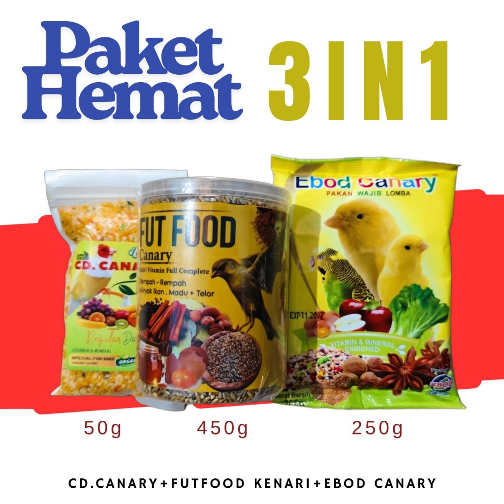 PAKET HEMAT 3IN1 PAKAN KENARI KUALITAS PREMIUM FUT FOOD KENARI CD KENARI EBOD KENARI DAPAT LEBIH BAN