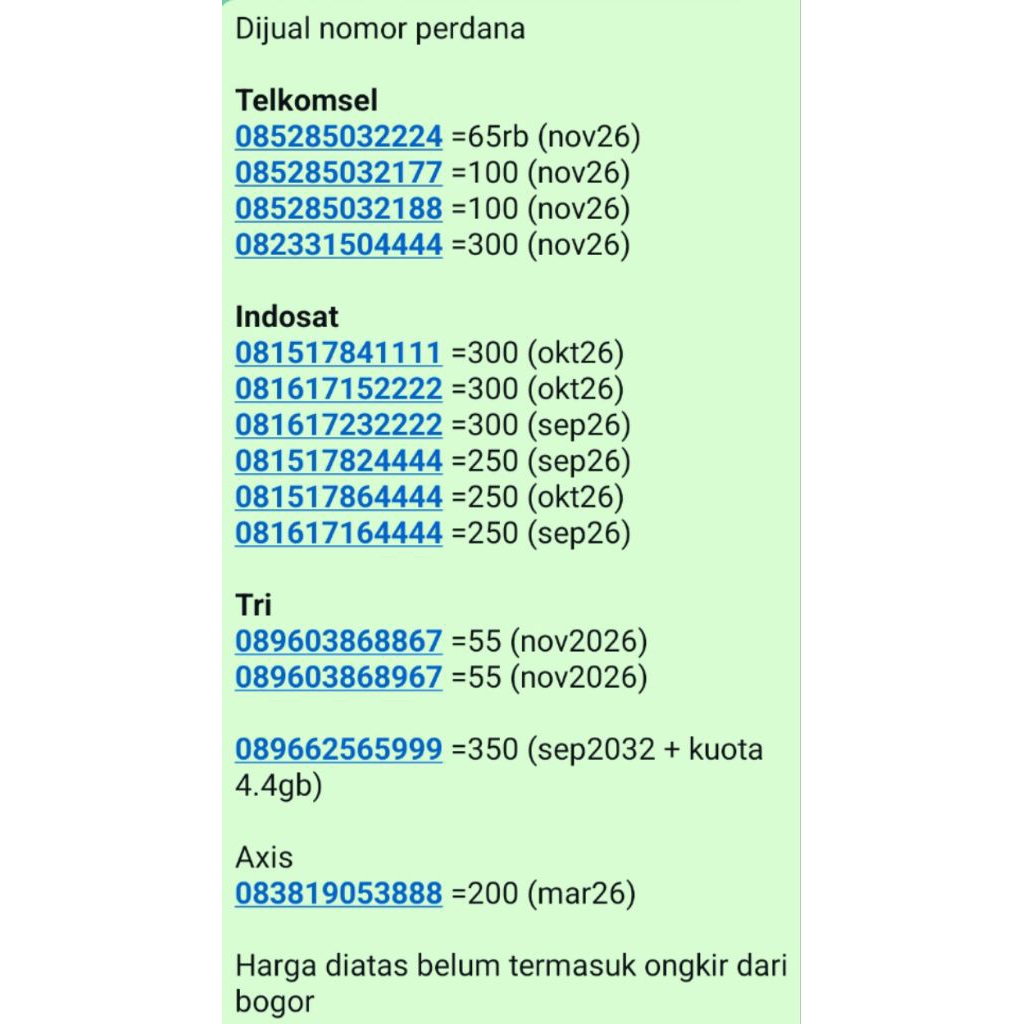 kartu perdana aktif nomor cantik indosat lama tri three 3 telkomsel simpati as axis triple kuartet k
