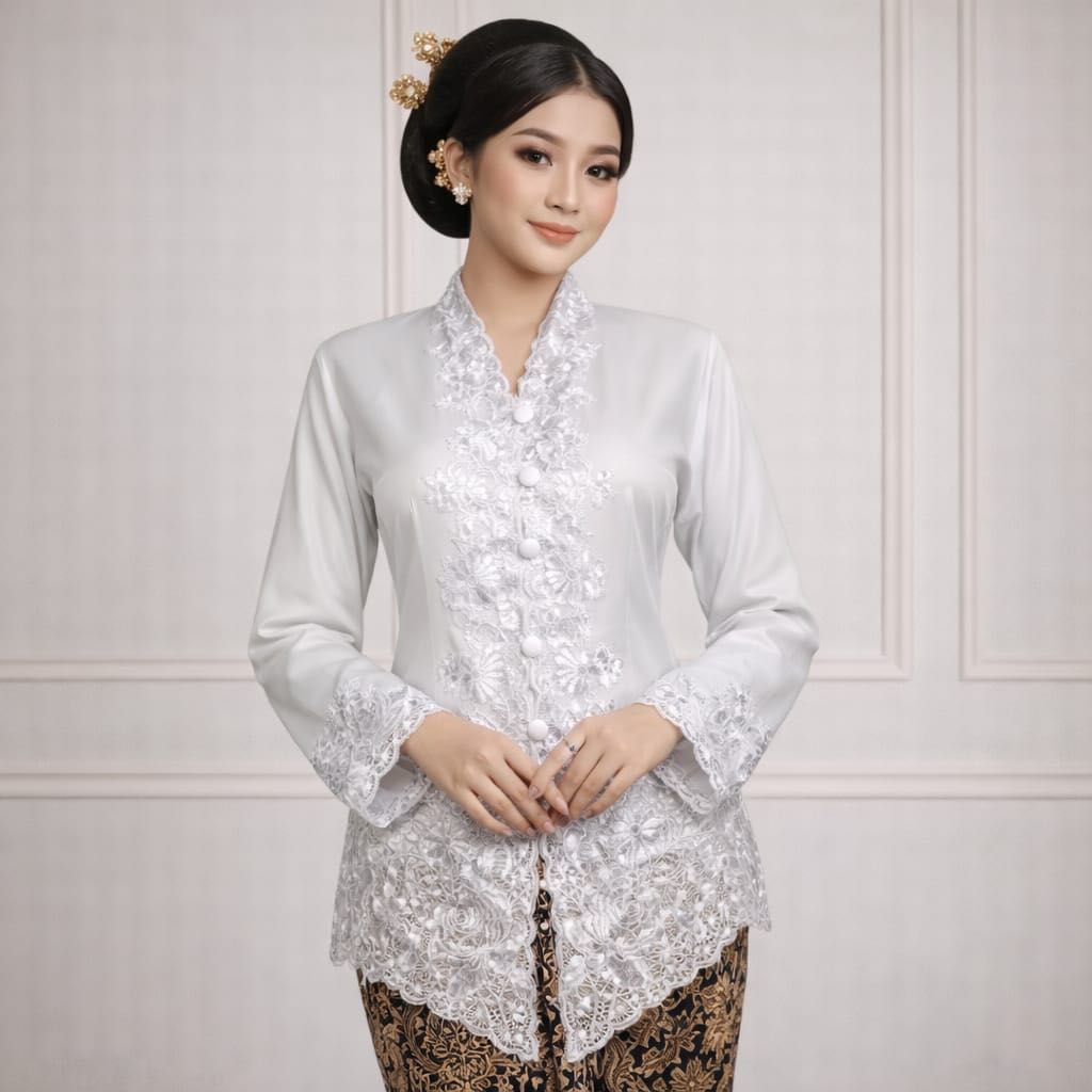 Kebaya Modern Katun Putih Senada Brigita 726