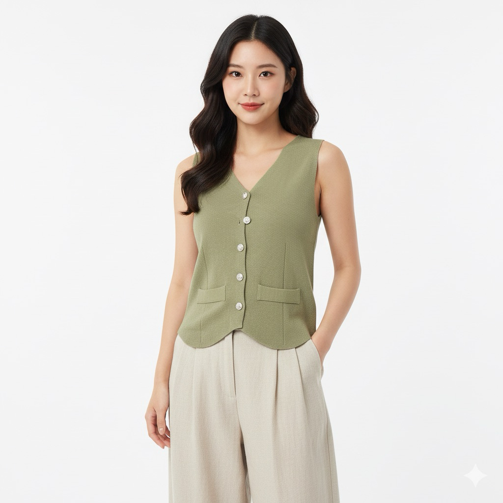 Knit cardigan rajut vest sage wanita tanpa lengan