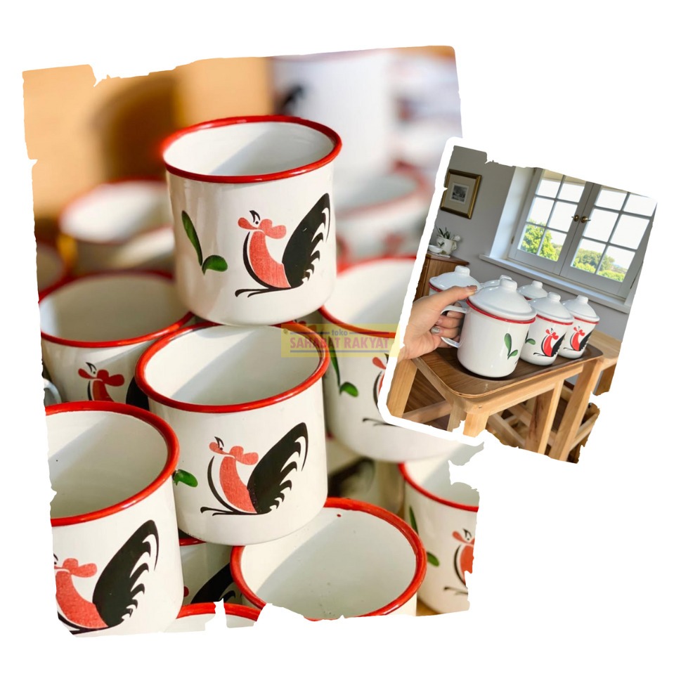 Mug Enamel Jadul Mug Kopi Enamel Mug Susu Enamel Ayam Jago 7cm & 8cm