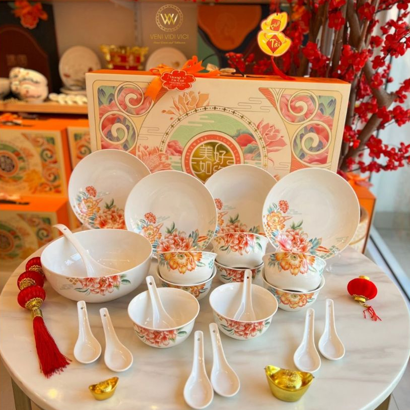 Hampers Imlek CNY 2026/ Parcel Imlek/ Hampers CNY/ Imperial Peony Complete Set/Set Piring & Mangkuk 
