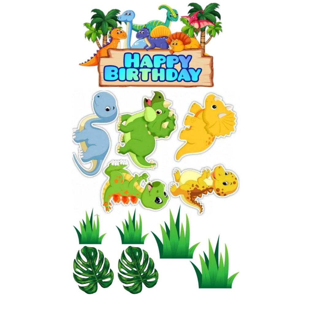 Topper DINO KARTUN Custom Nama | Hiasan Cake DINO KARTUN | Topper Kue DINO KARTUN