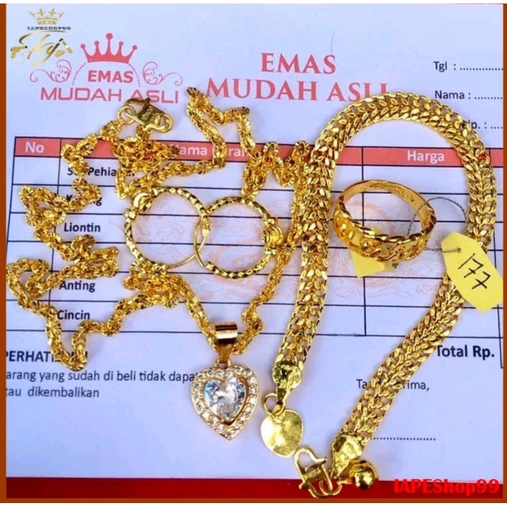 SET PERHIASAN EMAS KADAR 700 GOLD 24k lapis emas mudah kadar 17,7 ada surat