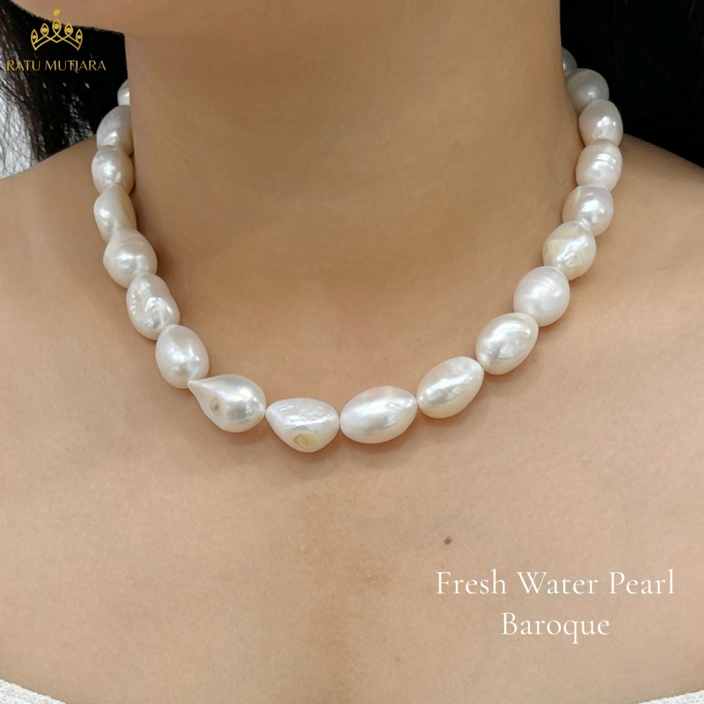 Kalung Barok Mutiara Air Tawar Rangka Silver 925