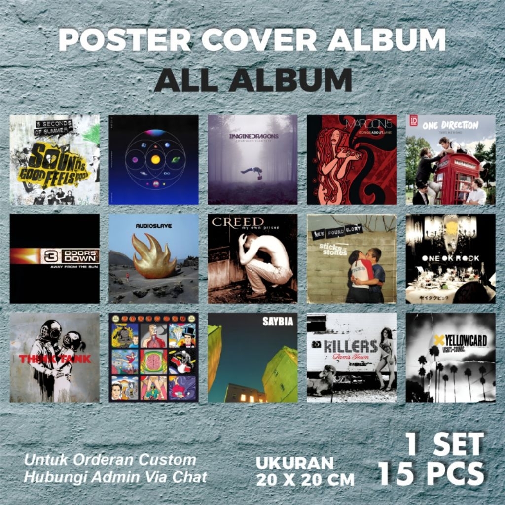 Poster Dinding Cover Album Maroon 5, Imagine Dragon, Coldplay, One Direction 5 SOS