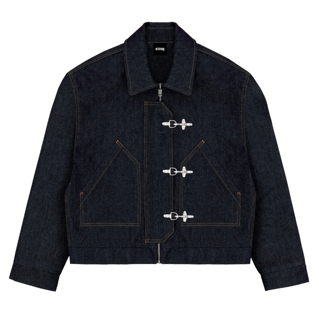 NEW Afterall - Fireman Clasp Black Jacket Denim FLAMES Work Jacket Denim Fireman Clasp