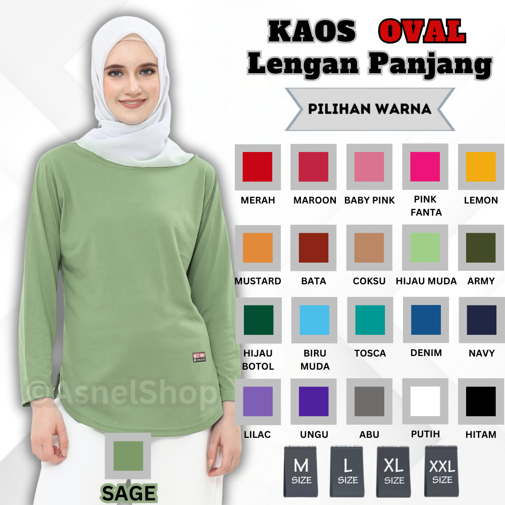 Atasan Wanita Polos Lengan Panjang Model Oval Bawah Jumbo Muslimah | Kaos Semi Tunik Cewek Muslimah