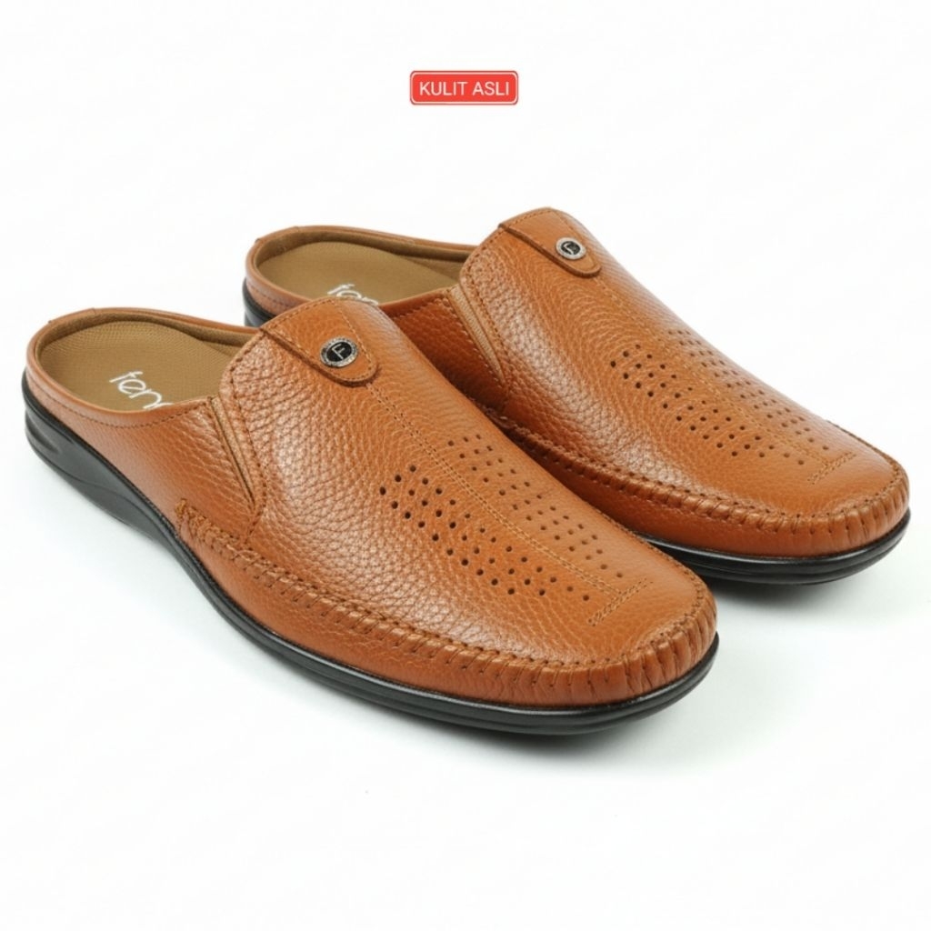 sepatu sandal pria 100% kulit asli slop pria kulit