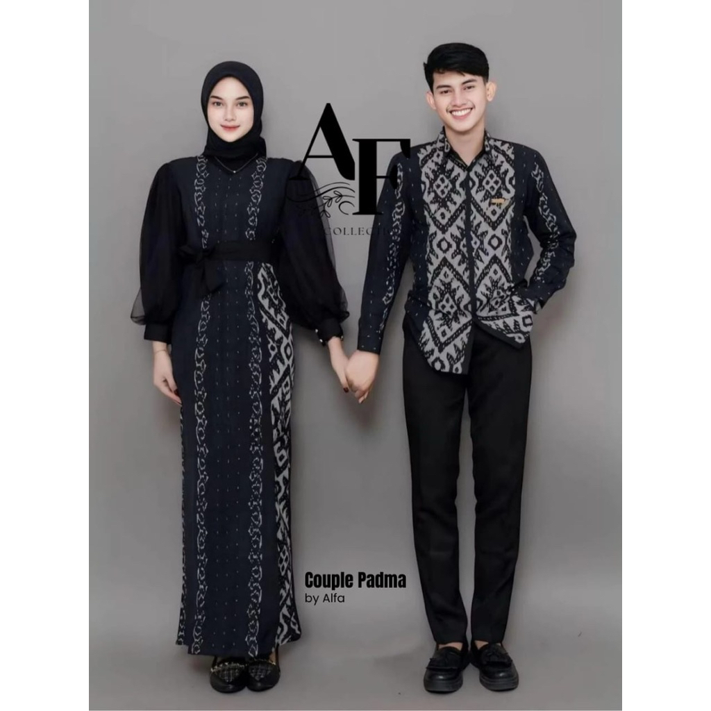 Alfa | Set Baju Couple Tenun Dress Kemeja Kondangan Tunangan Nikahna Simpel Elegan Mewah Padma