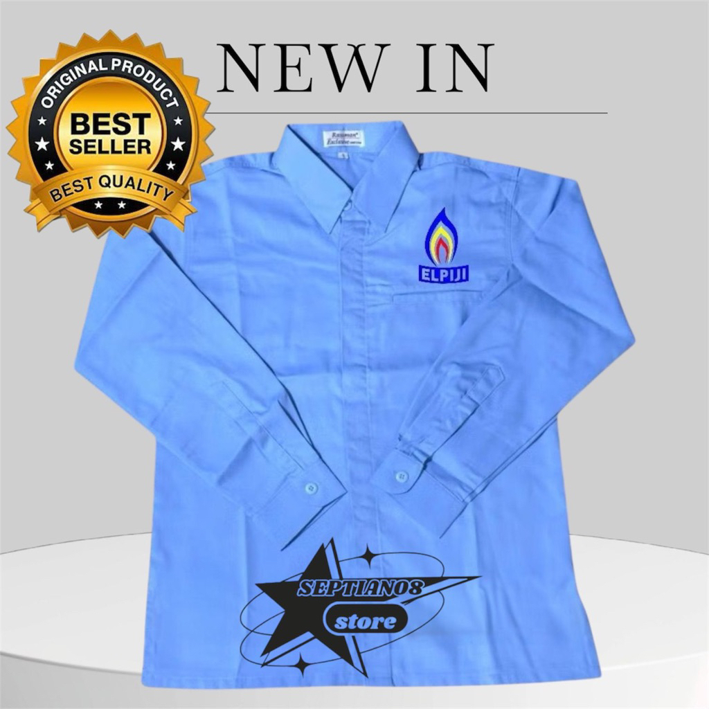 kemeja seragam ELPIJI biru muda k1 baju kerja ELPIJI free nama