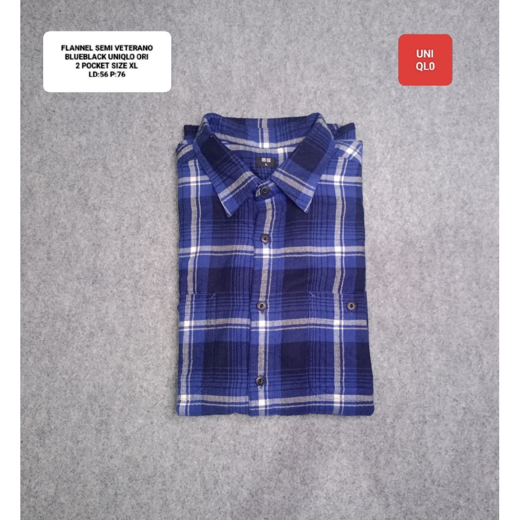 KEMEJA FLANNEL SEMI VETERANO BLUE UNIQLO OR1 SIZE XL 2 POCKET