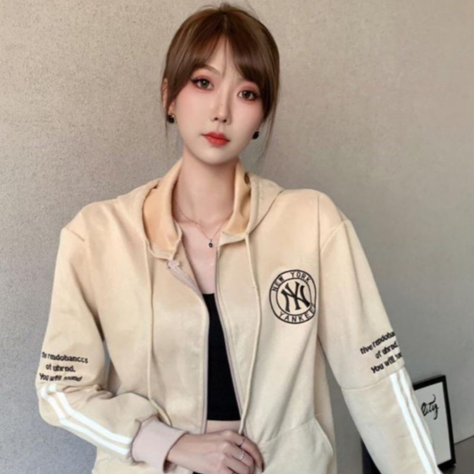 Jaket Hoodie Zipper Wanita Premium Suede Bludru Allsize - NY Circle M NY