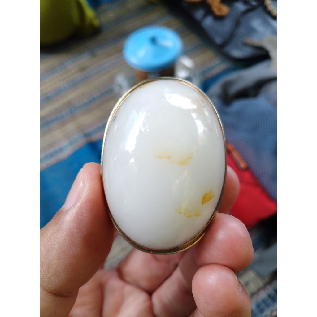 CINCIN BATU AKIK GIOK PUTIH JUMBO NATURAL ALAMI