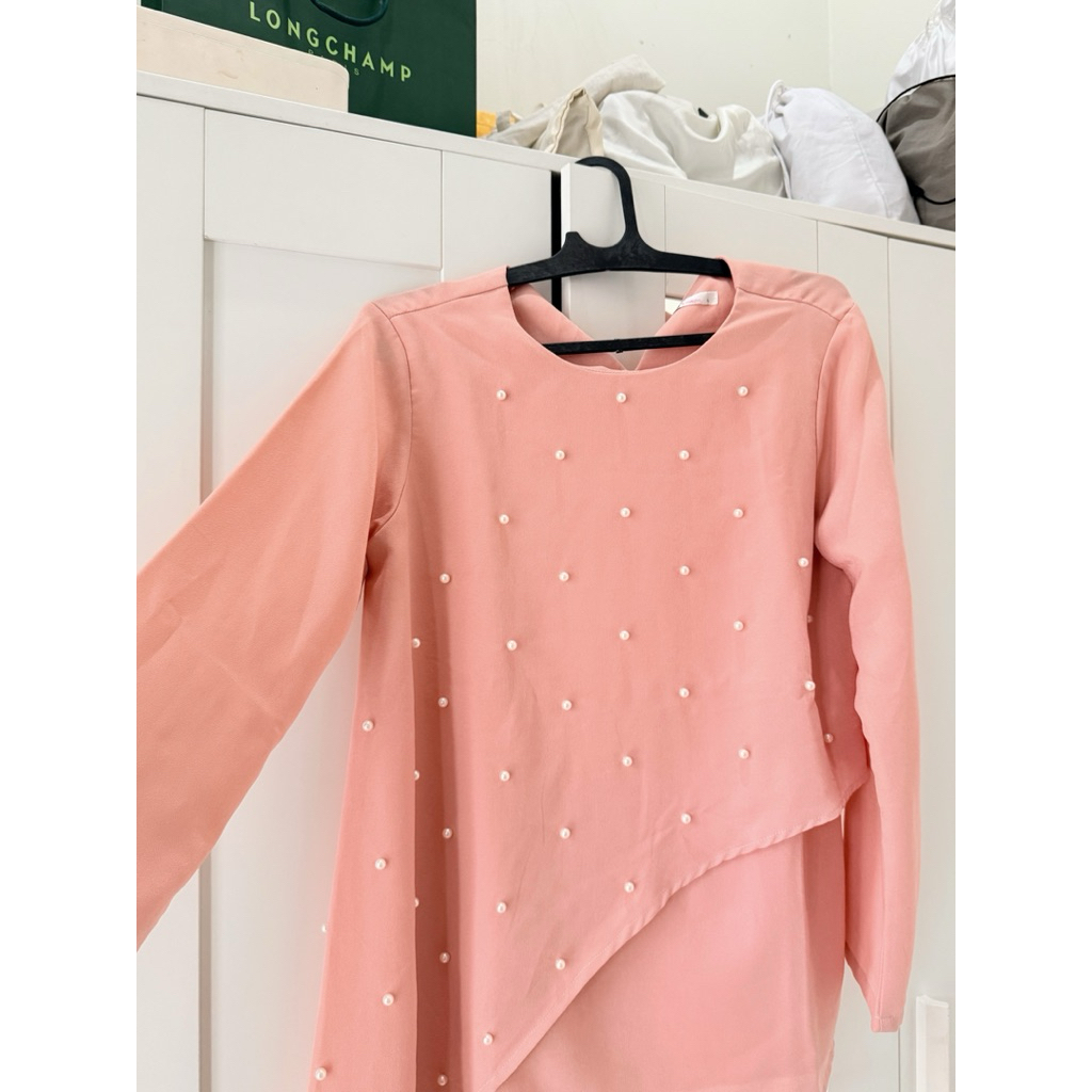 preloved gamis mutiara warna peach