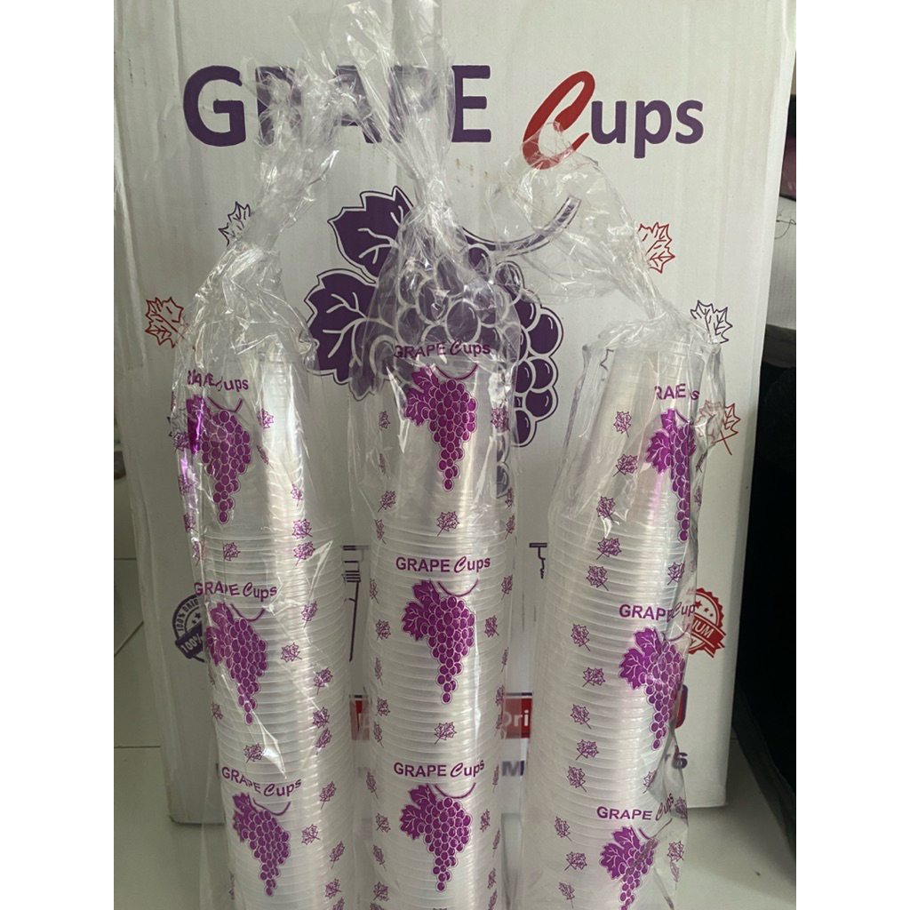 GELAS PLASTIK CUP KOPI MEREK ANGGUR / GELAS AMDK MERK GRAPE ANGGUR 220 ML