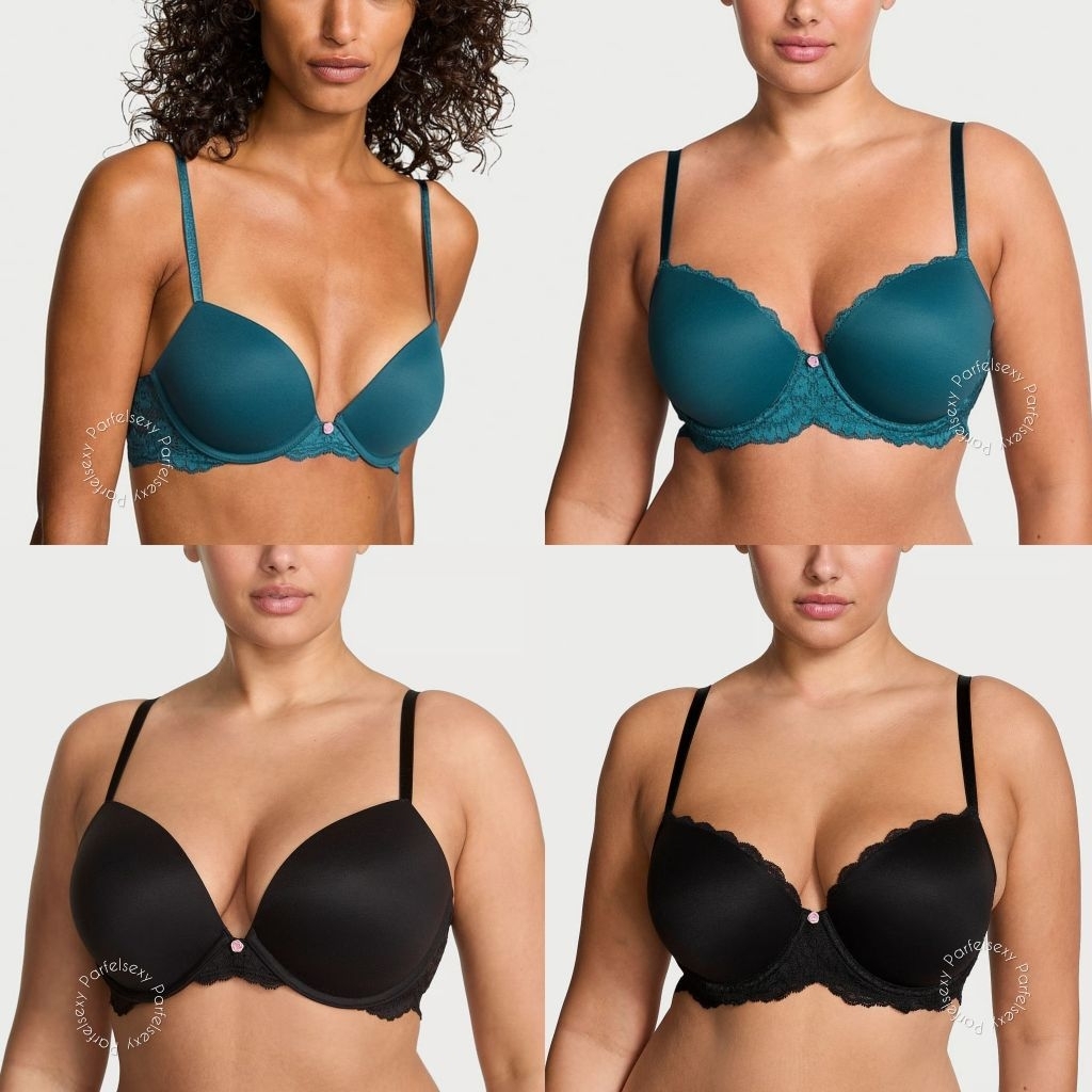 Victoria Secret Dream Angels Lace Trim Bra Push Up Level 2 & Dream Angels Lined Demi No Push Up 34C 