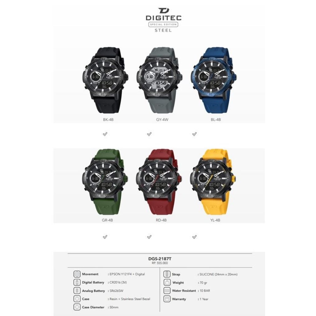 Jam Tangan Pria Terbaru Merk Digitec DGS-2187T Original Bergaransi