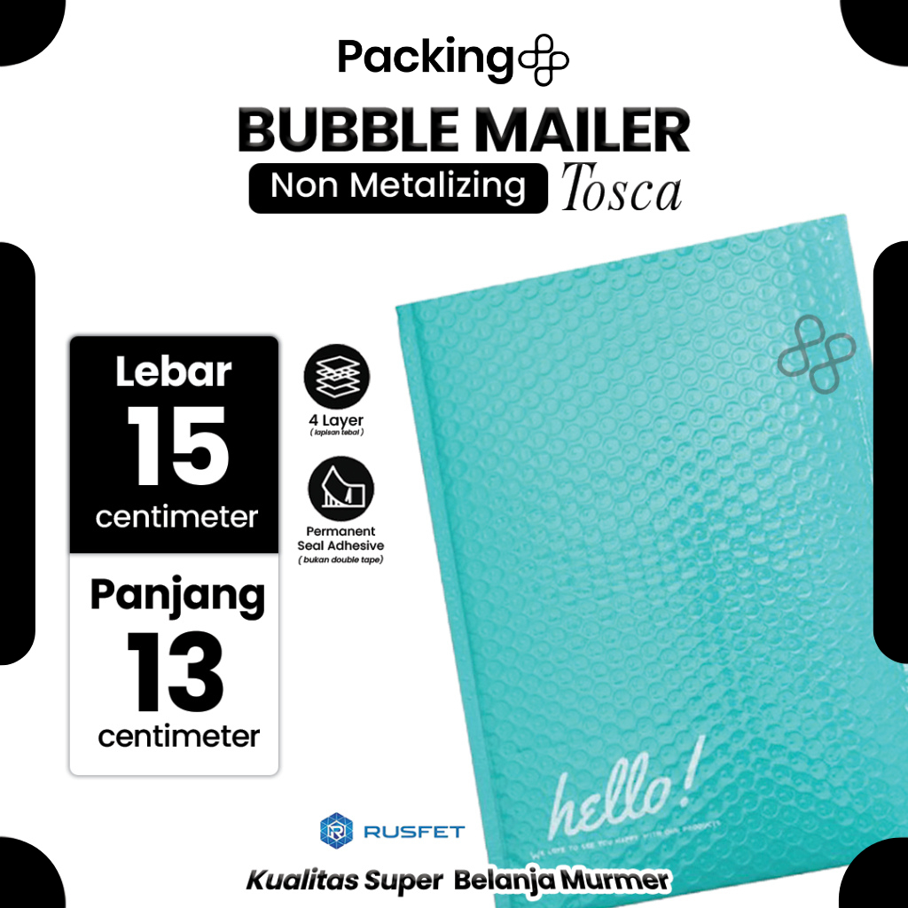 Amplop Security Bubble Mailer Tosca (Biru) Glossy 15 x 13 cm Premium Solid Color Rusfet Harga Satuan