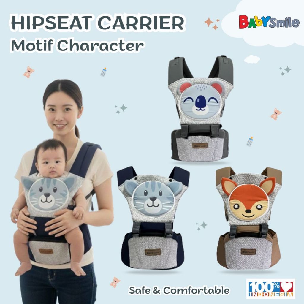 GENDONGAN HIPSEAT BABY SMILE MOTIF CHARACTER NAVY MOCCA GRAY