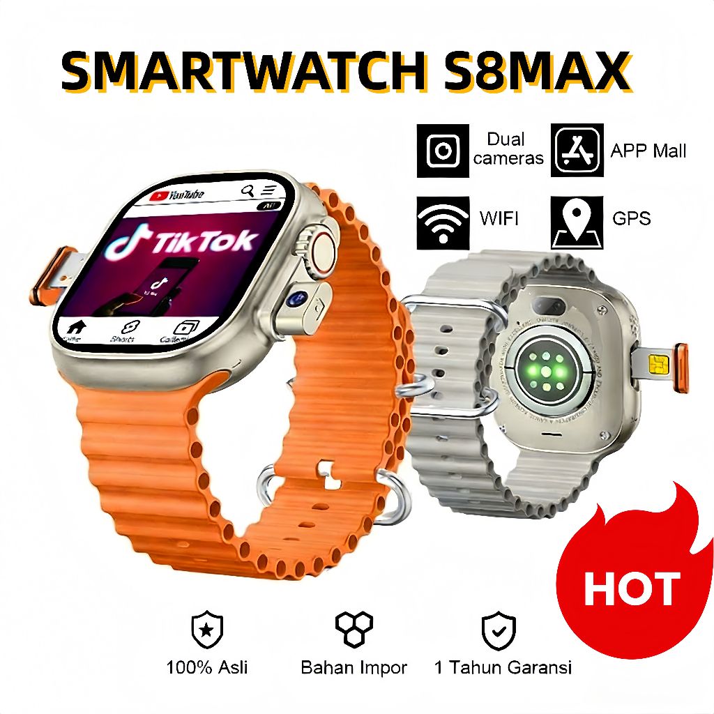 S8 MAX+ Smartwatch SIM Card 4G Dengan Wi-Fi Panggilan Video Kamera Ganda, Pemosisian GPS