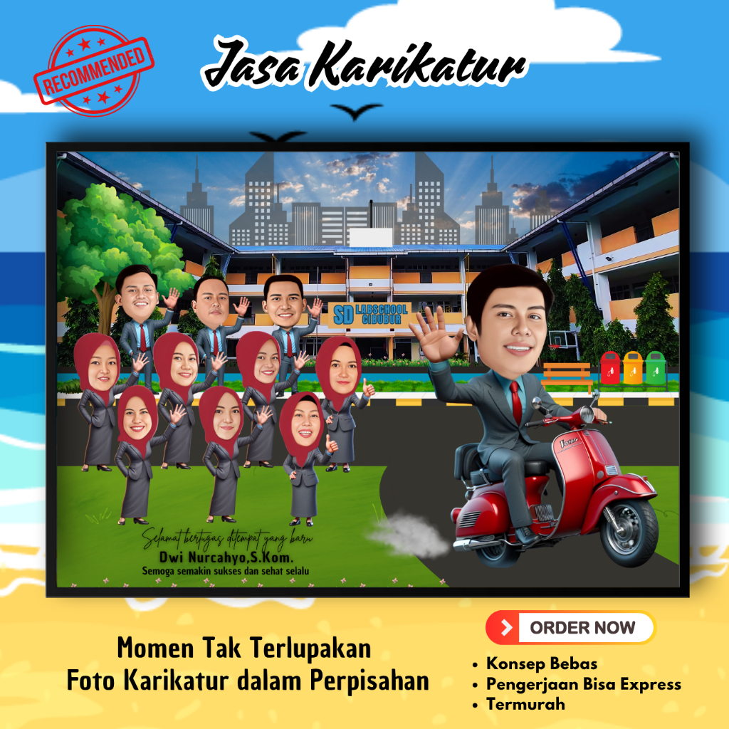 Jasa Edit Gambar Karikatur ( Soft File ) Dengan Custom Background | Karikatur Perpisahan Rekan Kerja