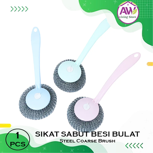 Sikat Sabut Besi Bulat Gagang Panjang