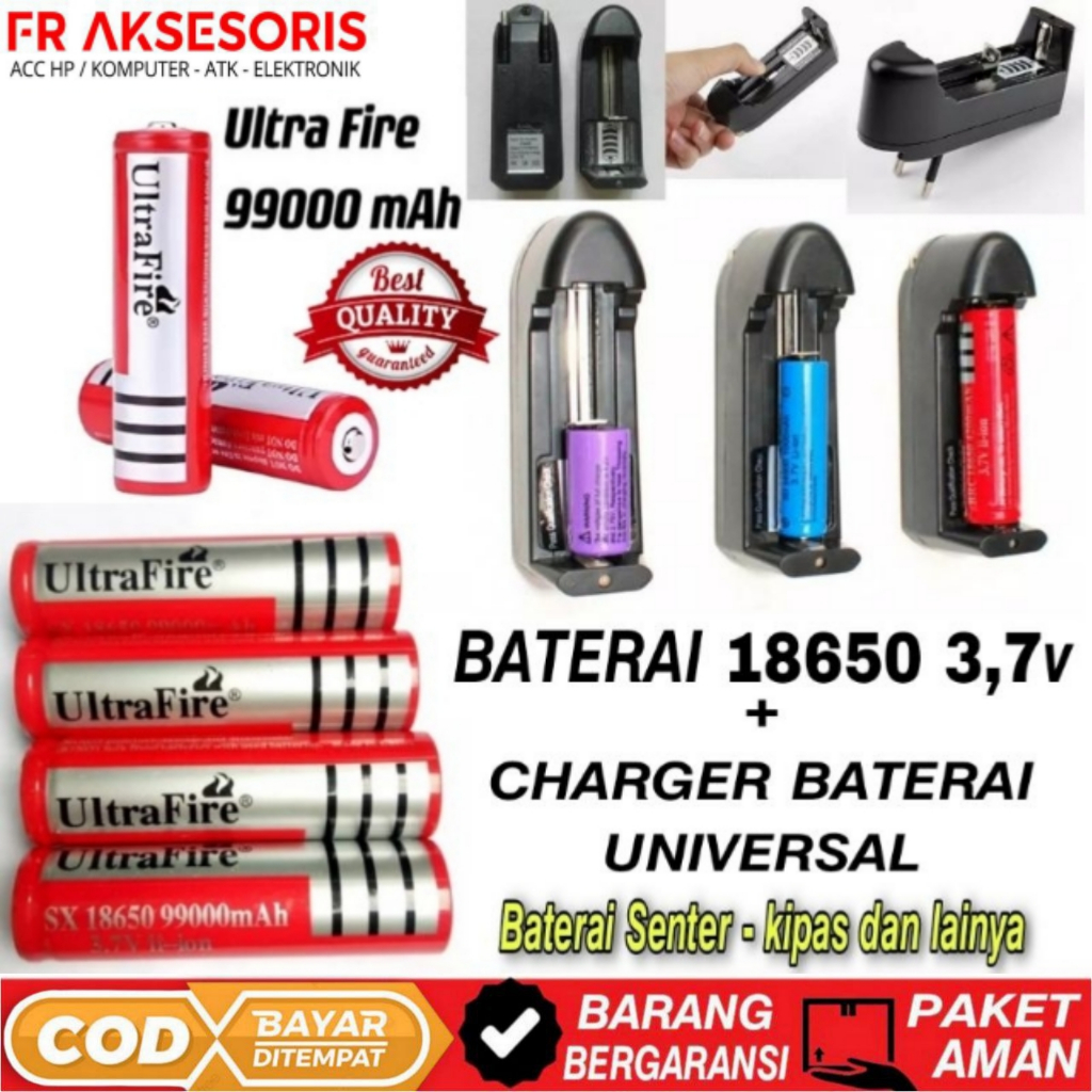 baterai 18650 ultrafire 99000mah 3,7v Charger Baterai 18650 universal