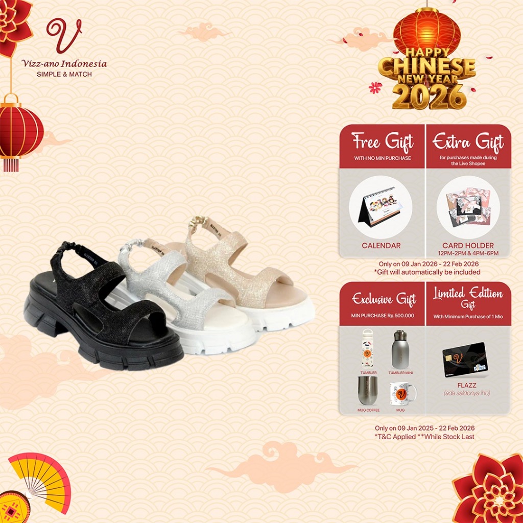 Vizzano Shoes Sepatu Sandal Mary Jane Empuk (Sol 5 cm) Sendal Hijack Dad Sandal Wanita Design Betty