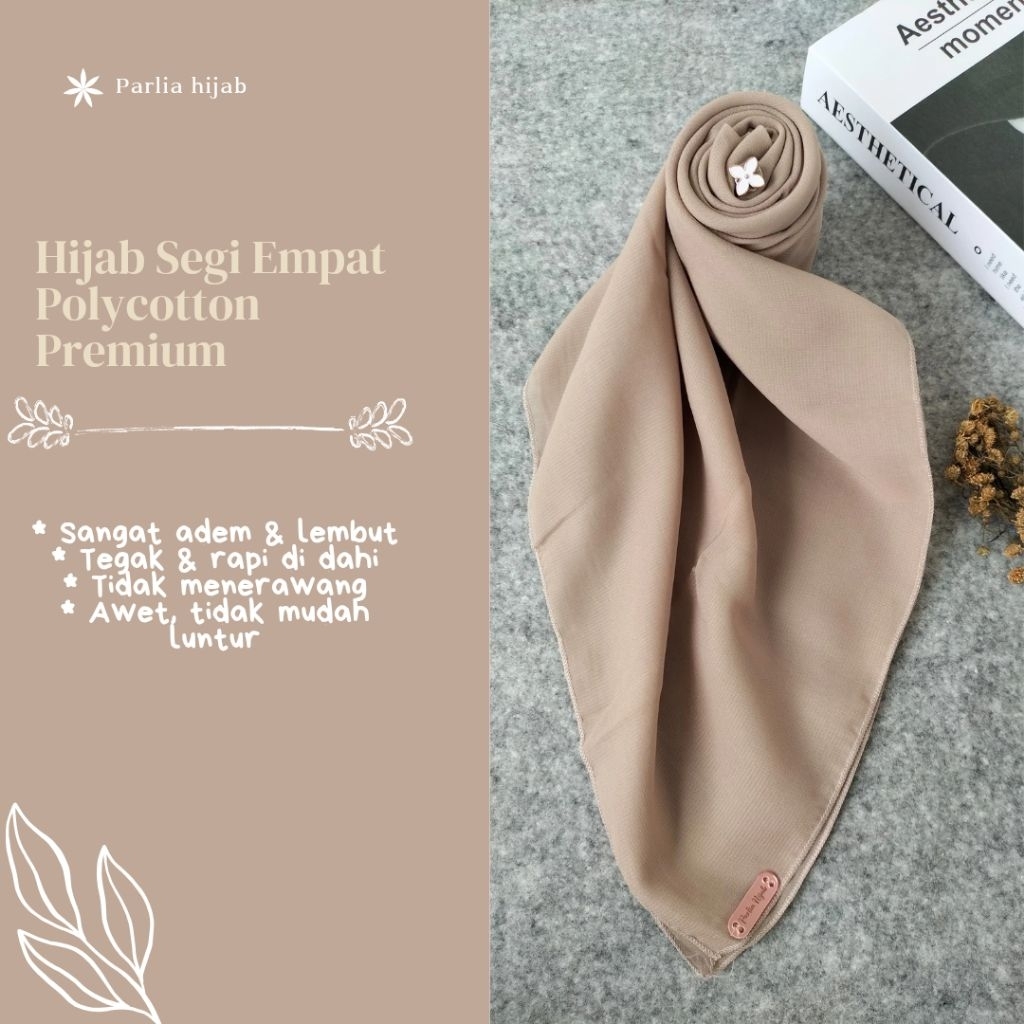 Kerudung Segi Empat Bella Square Polycotton Khaki-Jilbab Warna Earth Tone Coklat Susu/Cream Tua