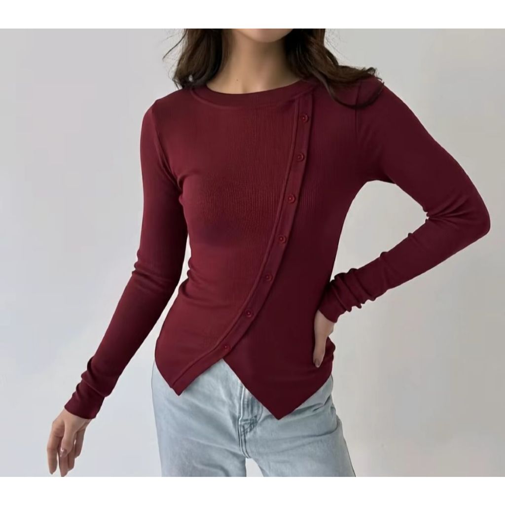Davina Atasan Knit Wanita Korean Top Baju Knit Wanita Lengan Panjang Basic Long Sleeve