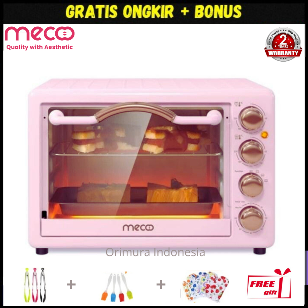 Mecoo Aesthetic Electric Oven 22 Liter 400-800 Low Watt Oven Listrik - Warna Sakura Pink - Ready