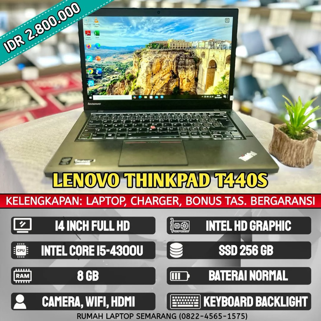 Laptop Lenovo Thinkpad T440s (second). Intel Core i5-4300U. RAM 8 GB. SSD 256 GB