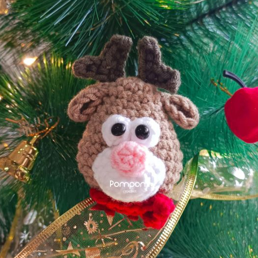 Christmas Reindeer Crochet Brooch | Souvenir Hadiah Natal | Bros Natal