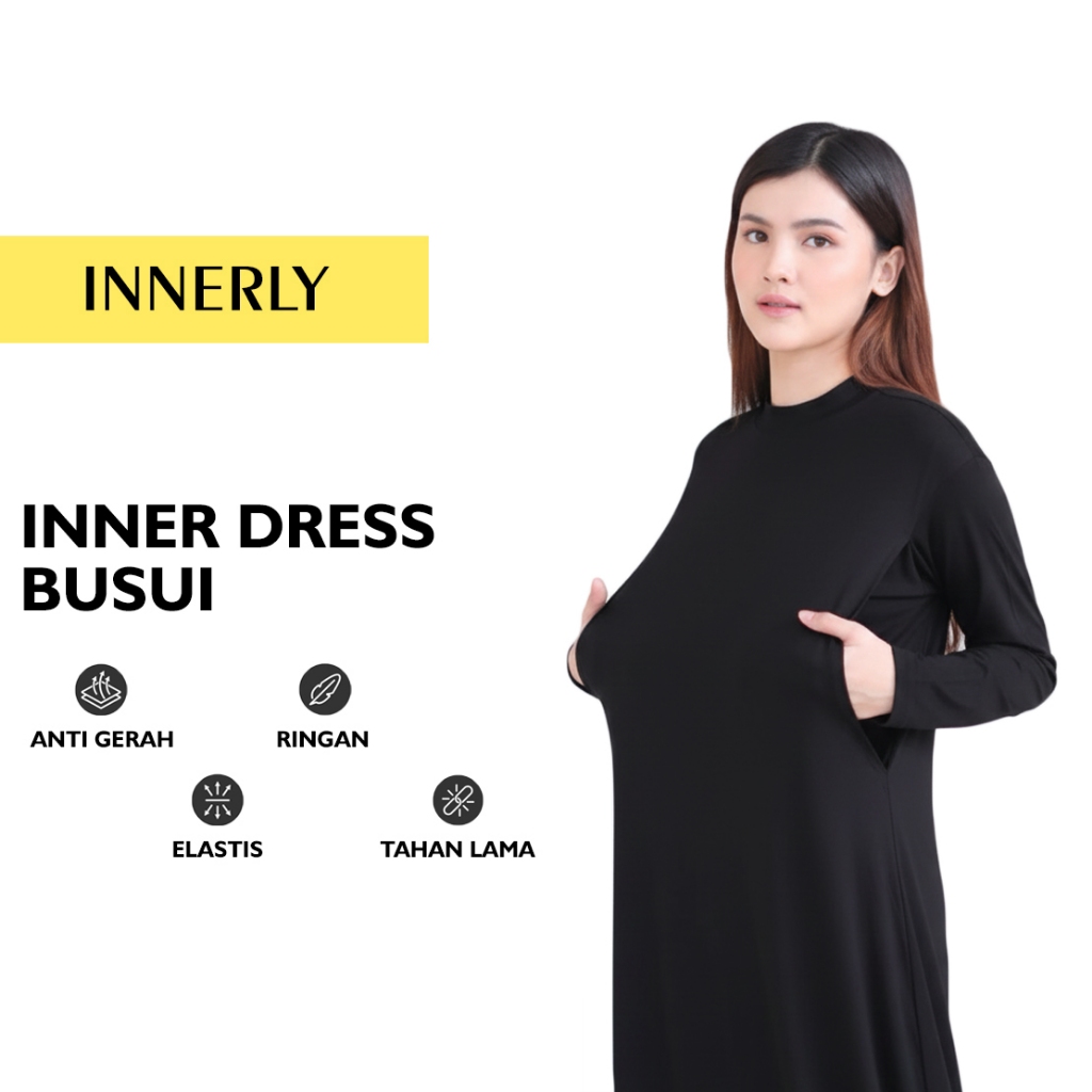 INNERLY Inner Dress Busui Lengan Panjang Manset Gamis Wanita Daleman Baju Rayon