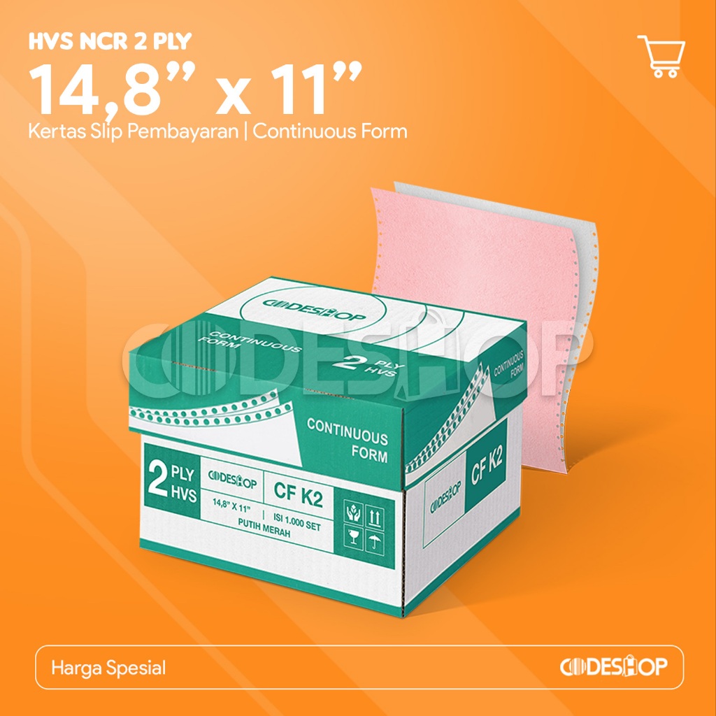 Codeshop Kertas Continuous Form 14,8 x 11 inch NCR 2 Rangkap Faktur Penjualan Slip Gaji Laporan Keua