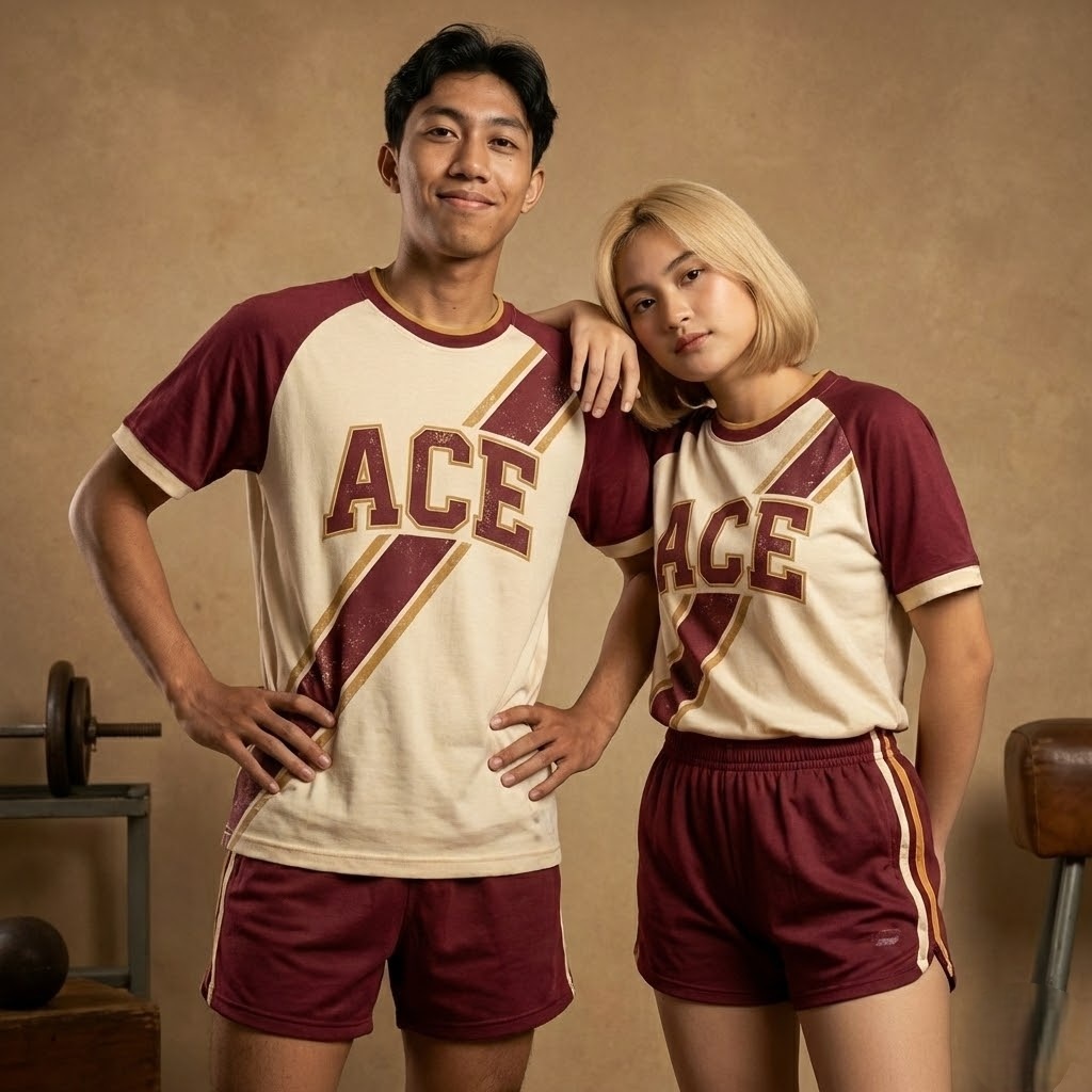 Setelan Jersey Futsal Tim Unisex Cream Maroon Desain Retro Klasik Raglan Custom