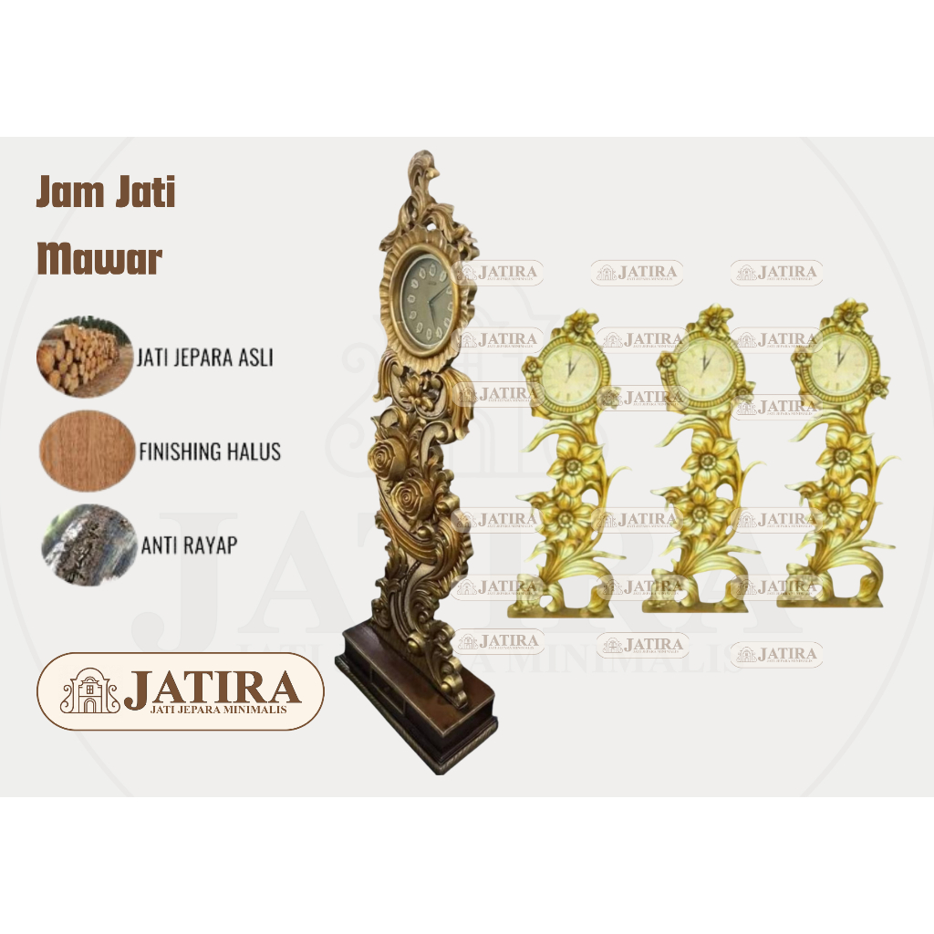 Jam Jati Mawar | Jam Jati Hias Motif Mawar | Jati Asli Jepara Murah Palembang