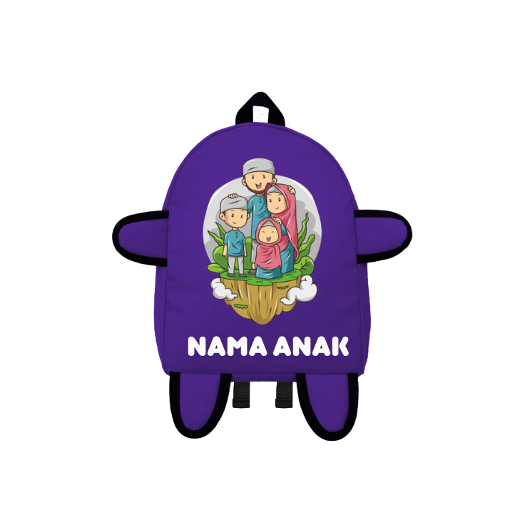 Tas Ransel Mini Anak Motif KELUARGA MUSLIMAH - Tas Ransel Mini Anak(FREE NAMA)