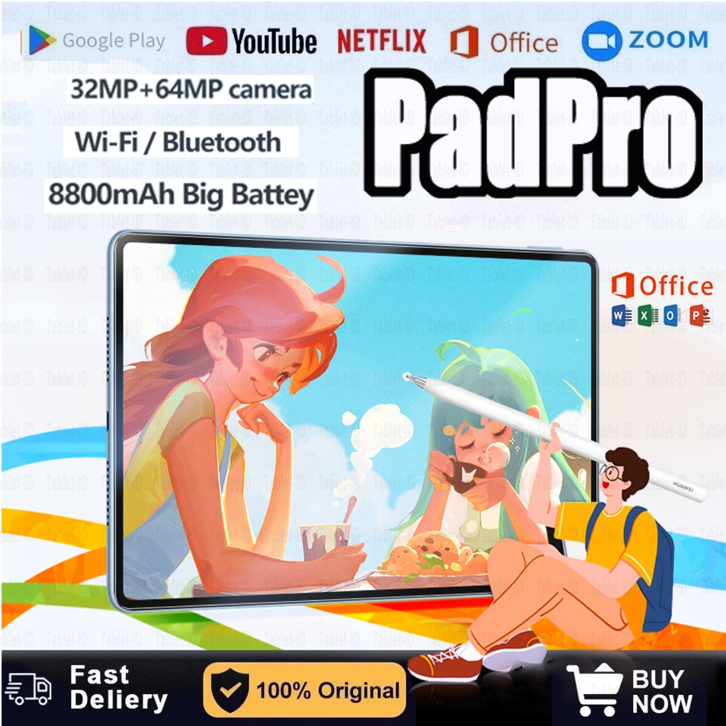 Tablet murah baru PadPro  RAM 12GB+512GB untuk pembelajaran dan hiburan kantor ultra tipis SiM/WiFi 