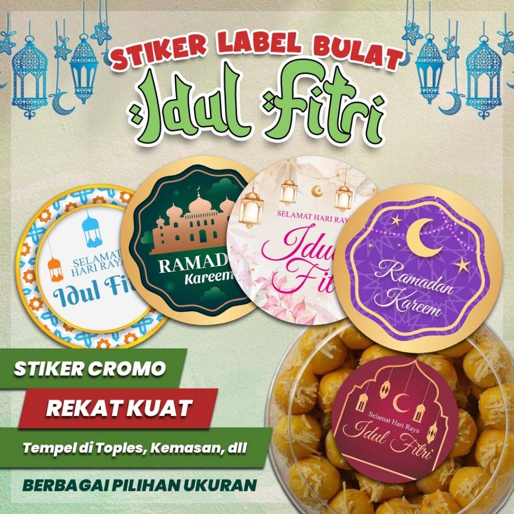 STIKER LABEL BULAT - STIKER IDUL FITRI STIKER TOPLES LEBARAN Tema Idul Fitri / Lebaran / Eid Mubarak