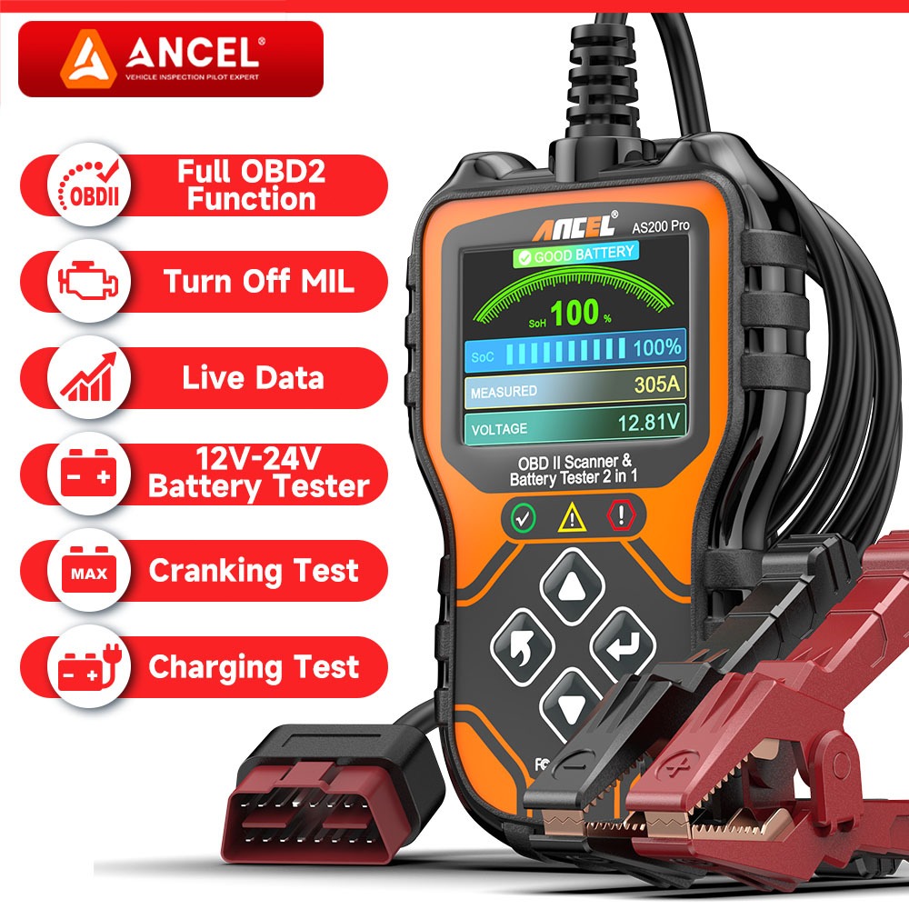 ANCEL AS200 Pro OBD2 Scanner Car Battery Tester 12V 24V Car Automotive Motorcycle Diagnostic Scanner