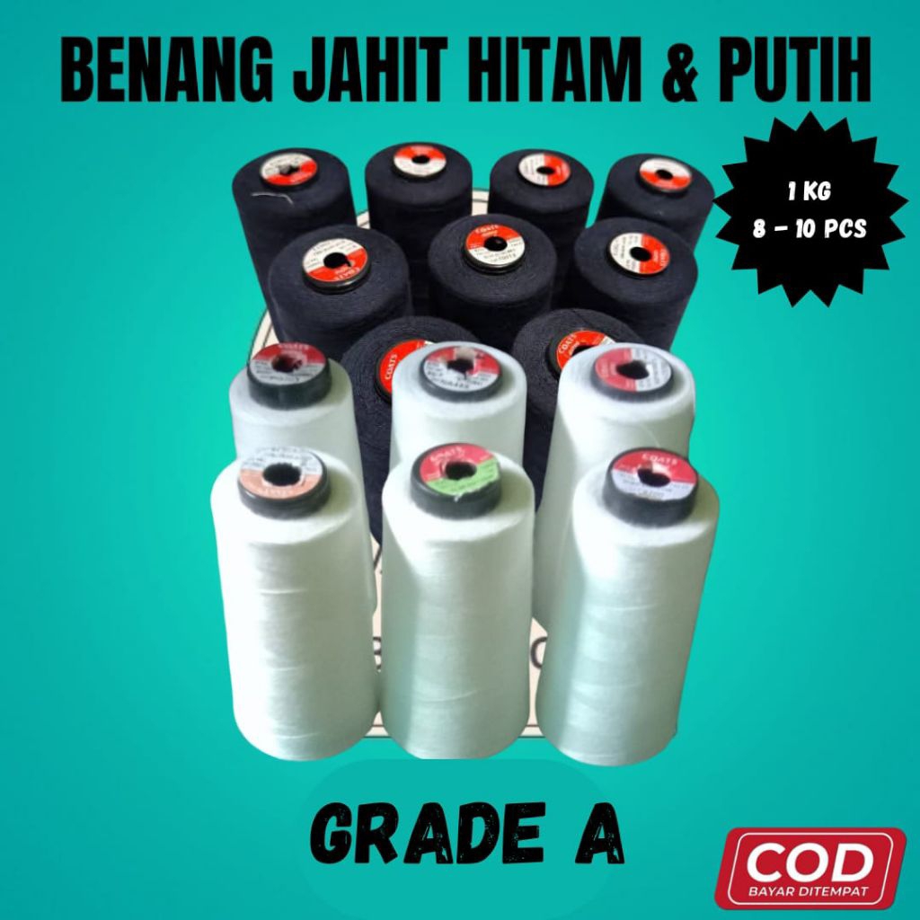 benang jahit grade A harga kiloan warna hitam dan putih isi 6-8