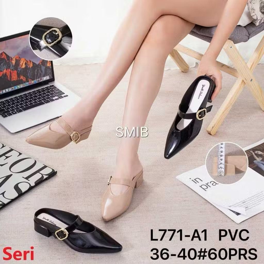 771 Sandal Sepatu Slip On Karet wanita Jelly Youth Balance Ujung Lancip Pita Gresi kekinian Terbaru 
