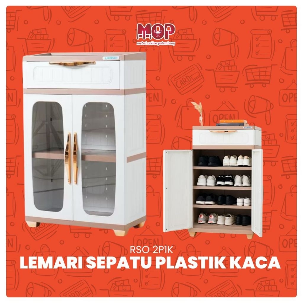 Olymplast Lemari sepatu SRO2K1L kaca bahan plastik/rak sepatu plastik/olymplast rak sepatu