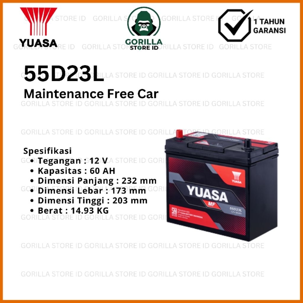 Baterai Aki YUASA Maintenance Free 12V 60AH  (55D23L)