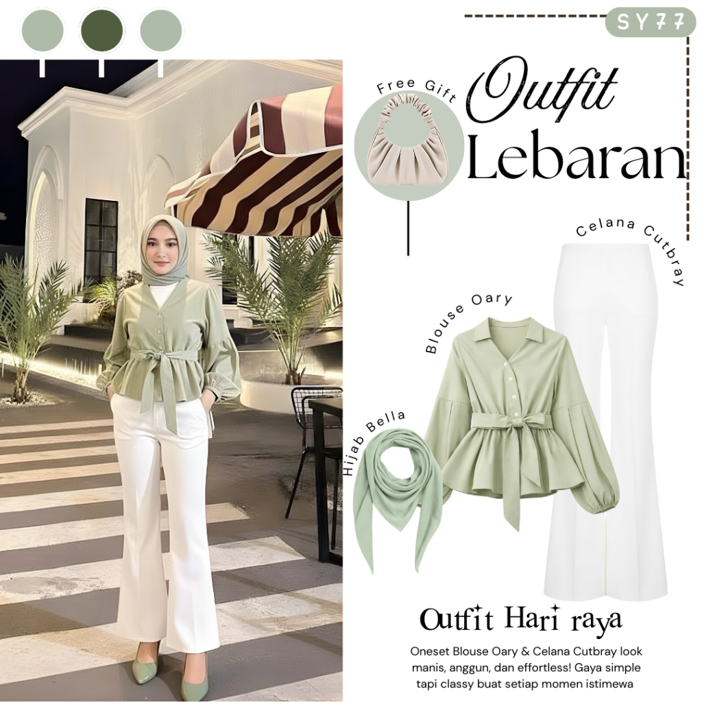 Zunay One Set Wanita Hijab ( Hijab + Blouse + Celana ) OOTD Hijab Kekinian - SY77