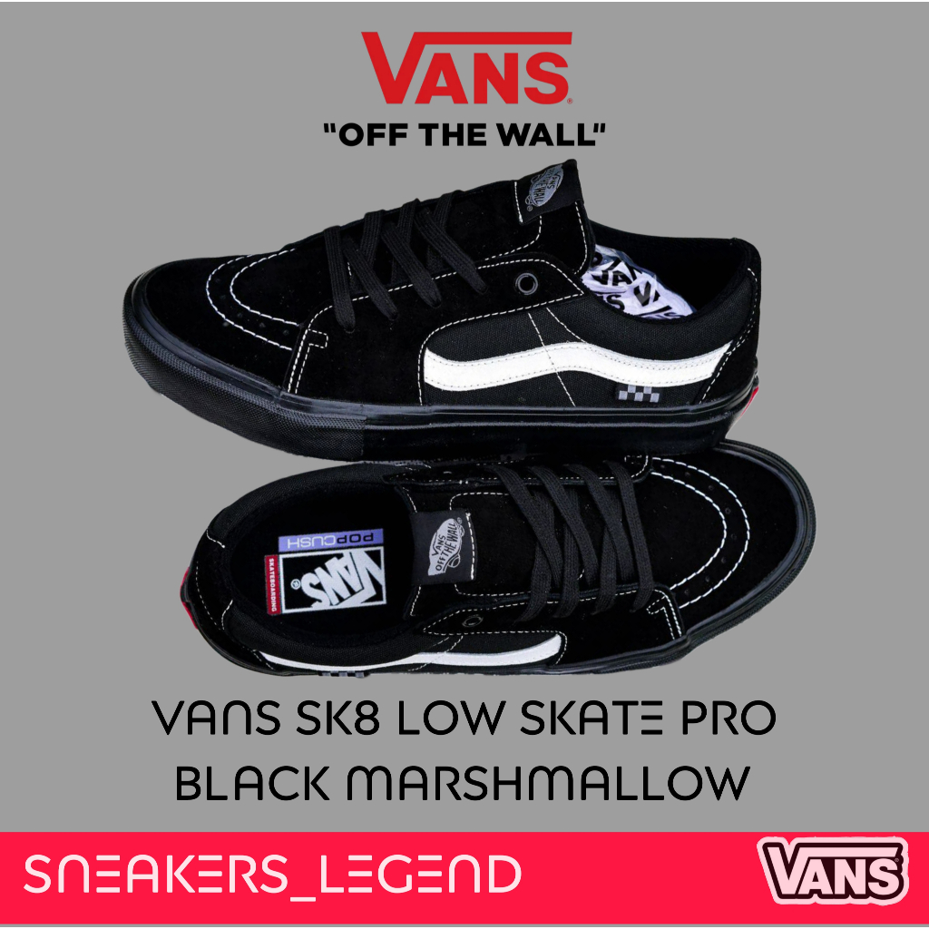 Vans Sk8 Low Skate Pro Black Marshmallow Original 100% Free Paperbag Sticker Cod Bnib Garansi Ori Te